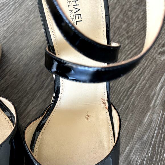 Michael Kors Gabriella Black Patent Leather Espadrille Wedges Platform Sandals - Picture 8 of 16